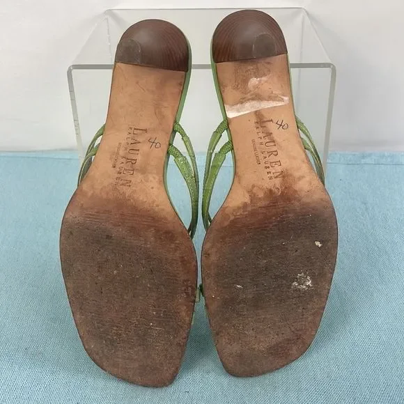 Ralph Lauren Green Strappy Wood Heels - Picture 7 of 8